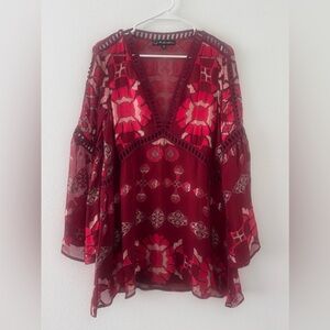 For Love and Lemons FL&L Barcelona Lace Mini Dress Flared Sleeves Silk Blend SM